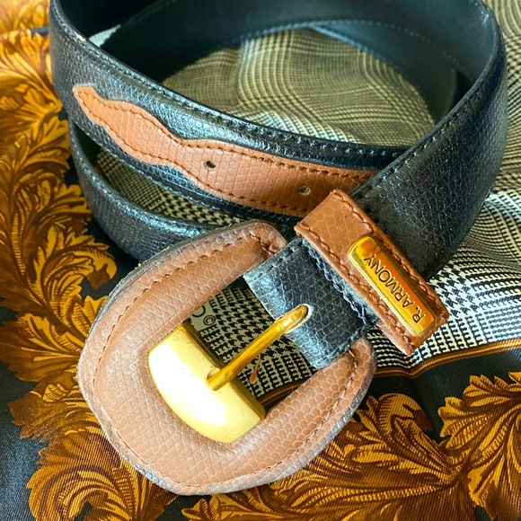 R. Armony black leather belt with brown detail. 33-37” - Picture 1 of 5